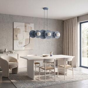 Závěsné svítidlo UMBRA 6 – tlumeně modré, bílé sklo, 6× G9, šířka 92 cm