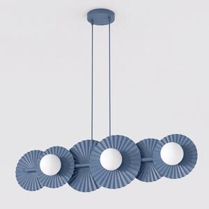 Závěsné svítidlo UMBRA 6 – tlumeně modré, bílé sklo, 6× G9, šířka 92 cm