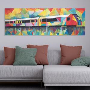 Obraz na plátně - Příměstský vlak s abstraktním pozadím FeelHappy.cz Velikost obrazu: 90 x 30 cm