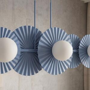 Závěsné svítidlo UMBRA 6 – tlumeně modré, bílé sklo, 6× G9, šířka 92 cm
