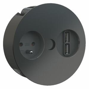 Zásuvka zápustná BACH TWIST 1Z, 2x USB 2 m, černá