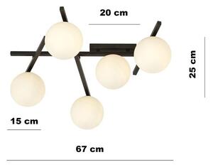 Stropní svítidlo SMART 5 – černé, opálové sklo, 5× E14, šířka 67 cm