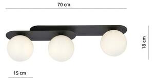 Stropní svítidlo PLAZA 3 – černé, opálové sklo, 3× E14, šířka 70 cm