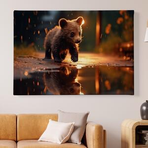 Obraz na plátně - Mládě medvěda v louži FeelHappy.cz Velikost obrazu: 150 x 100 cm