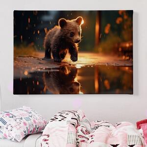 Obraz na plátně - Mládě medvěda v louži FeelHappy.cz Velikost obrazu: 210 x 140 cm