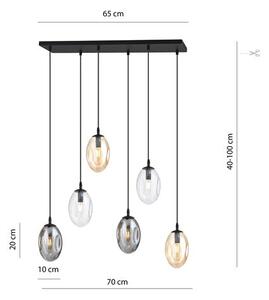 Závěsné svítidlo ASTRAL 6 – černé, grafitové / čiré / jantarové sklo, 6× E14, šířka 65 cm