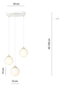 Závěsné svítidlo ROYAL 3 – celobílé, sklo, 3× E14, šířka 40 cm