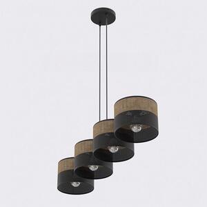 Závěsné svítidlo KARBON 4 – černé / hnědé, textilní stínidla, 4× E27, šířka 95 cm