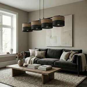Závěsné svítidlo KARBON 4 – černé / hnědé, textilní stínidla, 4× E27, šířka 95 cm