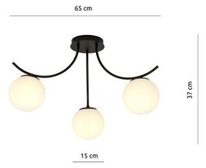 Stropní svítidlo BOSTON 3 – černé, opálové sklo, 3× E14, šířka 65 cm