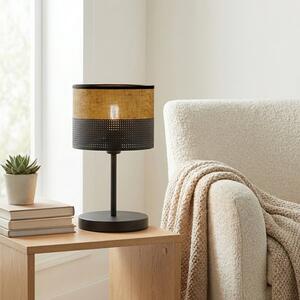 Stolní lampa KARBON LN1 – černá / hnědá, textilní stínidlo, 1× E27, šířka 20 cm