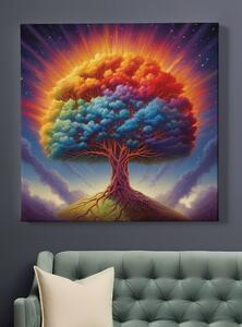 Obraz na plátně - Barevný zářící strom života FeelHappy.cz Velikost obrazu: 120 x 120 cm