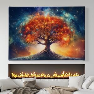Obraz na plátně - Zářící strom života s vesmírem FeelHappy.cz Velikost obrazu: 210 x 140 cm