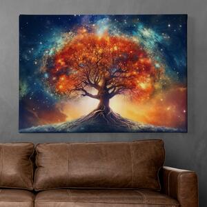 Obraz na plátně - Zářící strom života s vesmírem FeelHappy.cz Velikost obrazu: 210 x 140 cm