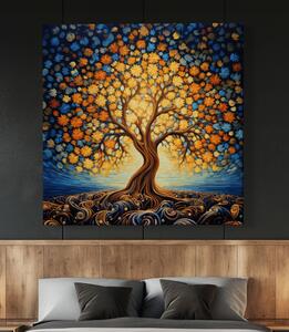 Obraz na plátně - Strom života s květy FeelHappy.cz Velikost obrazu: 40 x 40 cm