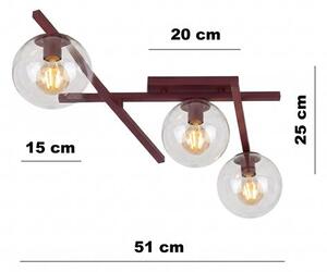 Stropní svítidlo SMART 3 – vínové, čiré sklo, 3× E14, šířka 51 cm