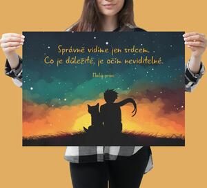 Plakát - Správně vidíme jen srdcem. Malý princ, liška (siluety) FeelHappy.cz Velikost plakátu: A4 (21 × 29,7 cm)