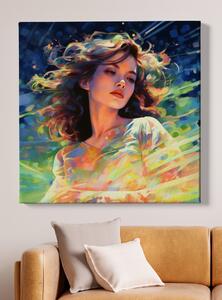 Obraz na plátně - Zamyšlená žena s abstraktním pozadím FeelHappy.cz Velikost obrazu: 60 x 60 cm