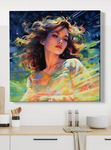 Obraz na plátně - Zamyšlená žena s abstraktním pozadím FeelHappy.cz Velikost obrazu: 40 x 40 cm