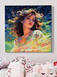 Obraz na plátně - Zamyšlená žena s abstraktním pozadím FeelHappy.cz Velikost obrazu: 40 x 40 cm
