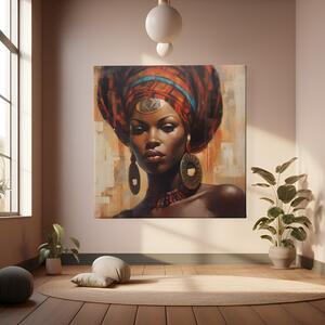 Obraz na plátně - Africká žena s turbanem FeelHappy.cz Velikost obrazu: 40 x 40 cm