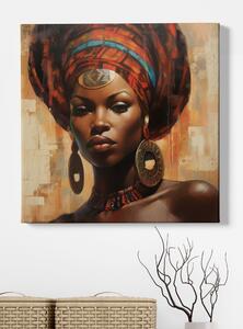 Obraz na plátně - Africká žena s turbanem FeelHappy.cz Velikost obrazu: 60 x 60 cm