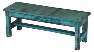 Stará lavička z teakového dřeva, tyrkysová patina, 76x26x28cm