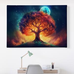 Obraz na plátně - Strom života s zářícím měsícem FeelHappy.cz Velikost obrazu: 210 x 140 cm