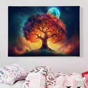 Obraz na plátně - Strom života s zářícím měsícem FeelHappy.cz Velikost obrazu: 210 x 140 cm