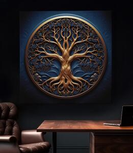 Obraz na plátně - Zlato-modrý strom života v kruhu FeelHappy.cz Velikost obrazu: 60 x 60 cm