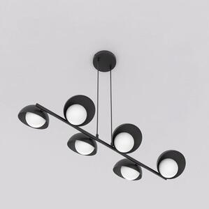 Závěsné svítidlo BOOM 6 – černé, bílé sklo, 6× G9, šířka 88 cm