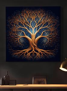 Obraz na plátně - Zlato modrý strom života na černém pozadí FeelHappy.cz Velikost obrazu: 40 x 40 cm