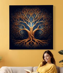 FeelHappy Obraz na plátně - Zlato modrý strom života na černém pozadí Velikost obrazu: 40 x 40 cm