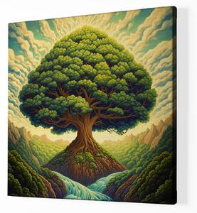 Obraz na plátně - Strom života s řekou FeelHappy.cz Velikost obrazu: 80 x 80 cm