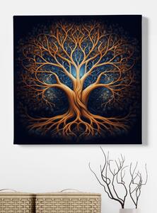 Obraz na plátně - Zlato modrý strom života na černém pozadí FeelHappy.cz Velikost obrazu: 60 x 60 cm