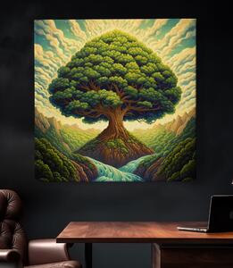 Obraz na plátně - Strom života s řekou FeelHappy.cz Velikost obrazu: 40 x 40 cm