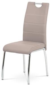 Jídelní židle, potah lanýžová ekokůže, bílé prošití, kovová čtyřnohá chromovaná