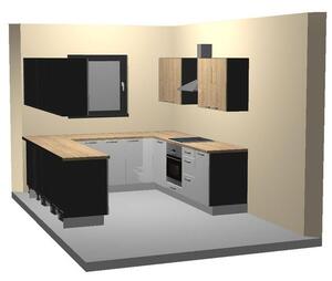 Kuchyně EBS Next, tvar U 2,6 x 2,52 m, bílá/arlington 1 set