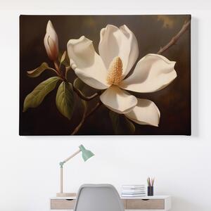 Obraz na plátně - Květ Magnólie na černém pozadí FeelHappy.cz Velikost obrazu: 210 x 140 cm