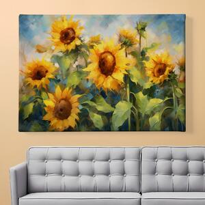 Obraz na plátně - Slunečnicové pole, styl expresionismus FeelHappy.cz Velikost obrazu: 150 x 100 cm