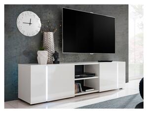 Stolek pod TV s LED osvětlením VIEREK - bílý / lesklý bílý