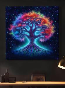 Obraz na plátně - Strom života neon universe FeelHappy.cz Velikost obrazu: 80 x 80 cm