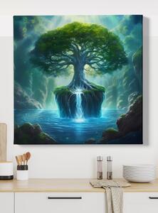 Obraz na plátně - Strom života s vodopádem FeelHappy.cz Velikost obrazu: 40 x 40 cm