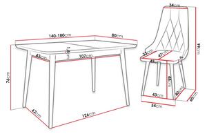 Rozkládací jídelní stůl se židlemi OLMIO 2 - přírodní dřevo / černý / béžový