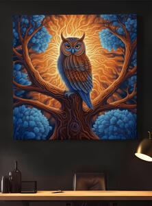 Obraz na plátně - Strom života s moudrou sovou FeelHappy.cz Velikost obrazu: 80 x 80 cm
