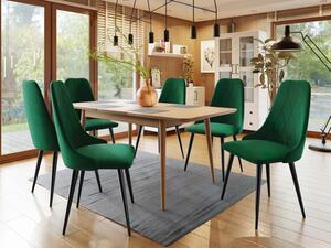 Rozkládací jídelní stůl se židlemi OLMIO 2 - přírodní dřevo / černý / zelený