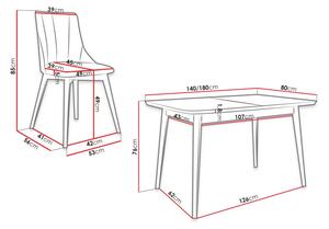 Rozkládací jídelní stůl se 6 židlemi NOWEN 2 - přírodní dřevo / černý / modrý