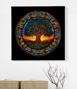 Obraz na plátně - Strom života kruhová mozaika FeelHappy.cz Velikost obrazu: 40 x 40 cm