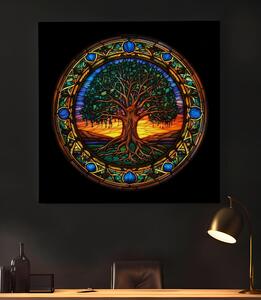 Obraz na plátně - Strom života kruhová mozaika FeelHappy.cz Velikost obrazu: 40 x 40 cm