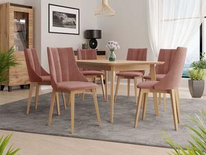 Rozkládací jídelní stůl se 6 židlemi NOWEN 2 - přírodní dřevo / růžový